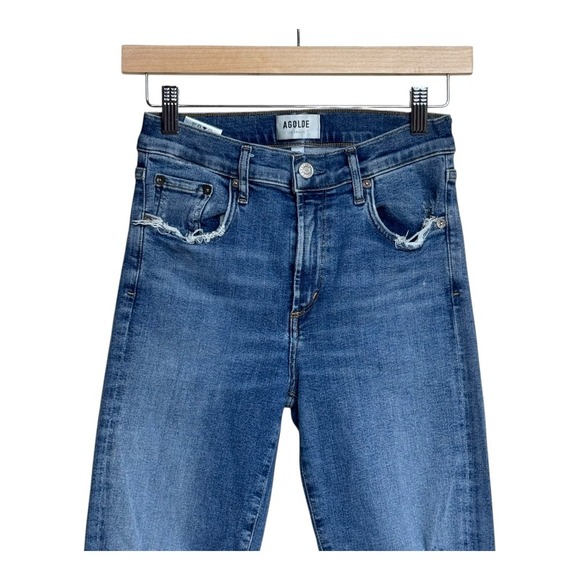 AGOLDE shopie High Rise Slim Fit Ankle Raw Hem Distressed Jeans Size 28 - Picture 5 of 10
